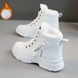 Women's Platform High Top Sneakers, Casual Lace Up Plush Lined Shoes, Comfortable Winter Outdoor Shoes