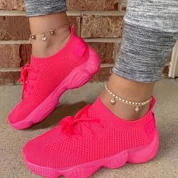 Women's Lightweight Casual Shoes, Lace Up Low Top Solid Color Sneakers, Women's Round Toe Sport Shoes