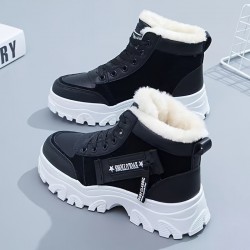Women's Plush Lined Winter Sneakers, Thermal Lace Up High Top Snow Boots, Keep Warm Platform Ankle Boots