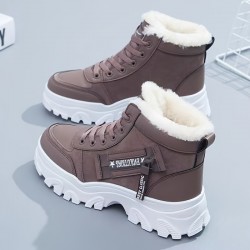 Women's Plush Lined Winter Sneakers, Thermal Lace Up High Top Snow Boots, Keep Warm Platform Ankle Boots