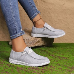 Women's Solid Color Canvas Shoes, Slip On Low-top Round Toe Flat Non-slip Lightweight Shoes, Versatile Comfy Shoes