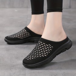 Women's Breathable Mesh Mules, Casual Slip On Knitted Flats, Lightweight & Comfortable Shoes