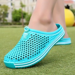 Women's Solid Color Flatform Clogs, Slip On Round Toe Hollow Out Non-slip Outdoor Slides Shoes, Summer Casual Shoes