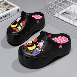 Women's Trendy Platform Clogs, Cute Cartoon Decor Hollow Out Slide Sandals, Fashion Outdoor Beach Garden Shoes