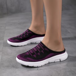 Women's Breathable Knit Mule Sneakers, Casual Slip On Outdoor Shoes, Lightweight & Comfortable Shoes