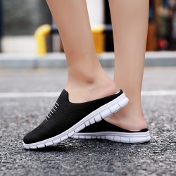 Women's Knit Flat Mules, Comfy Solid Color Closed Toe Non Slip Slides Shoes, Casual Outdoor Slippers